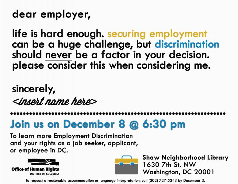 Flyer: Employment Discrimination Information Session