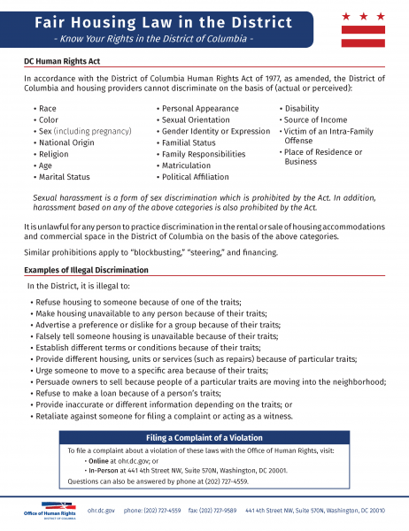 Fair Housing Law in the District: Poster