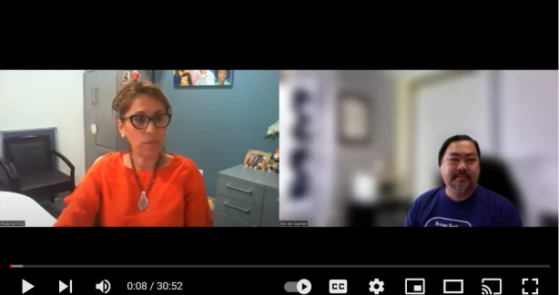Image of two individuals on a split screen. 
